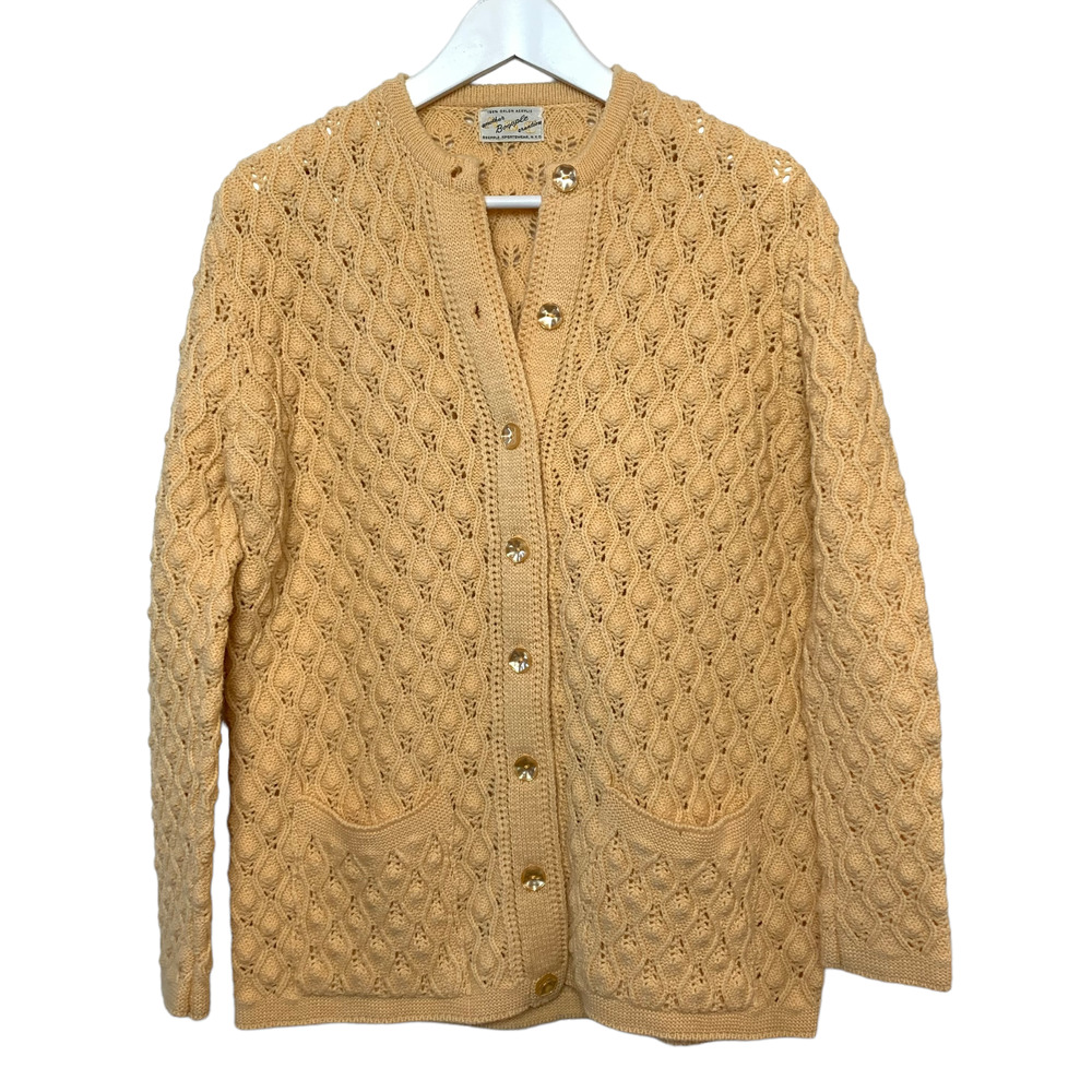 Vintage 60's Yellow Cardigan Honeycomb Knit Sweater Another Boepple Creation ABC